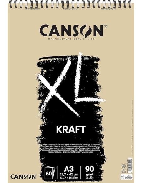 BLOCCO SPIRALATO XL KRAFT MARRONE VERGATA 90 GR A3 29,7X42 CM 60 FF CANSON C400039142