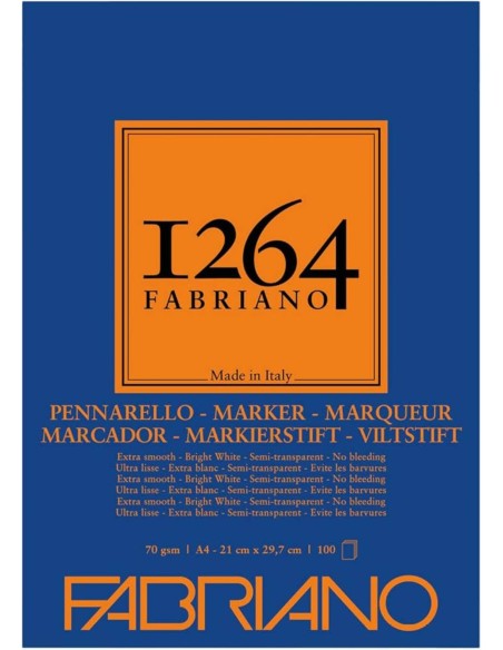BLOCCO COLLATO 1264 MARKER GRANA LISCIA 70 GR A4 21X29,7 CM 100FF FABRIANO 19100640