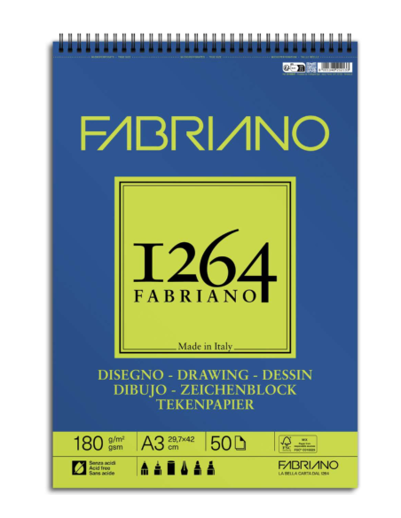 BLOCCO SPIRALATO 1264 DISEGNO GRANA NATURALE 180 GR A3 29,7X42 CM 50FF FABRIANO 19100647